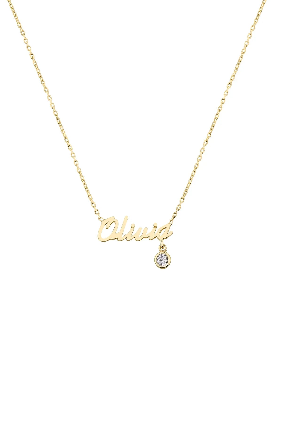DIAMOND NAME - Script Birthstone Necklace