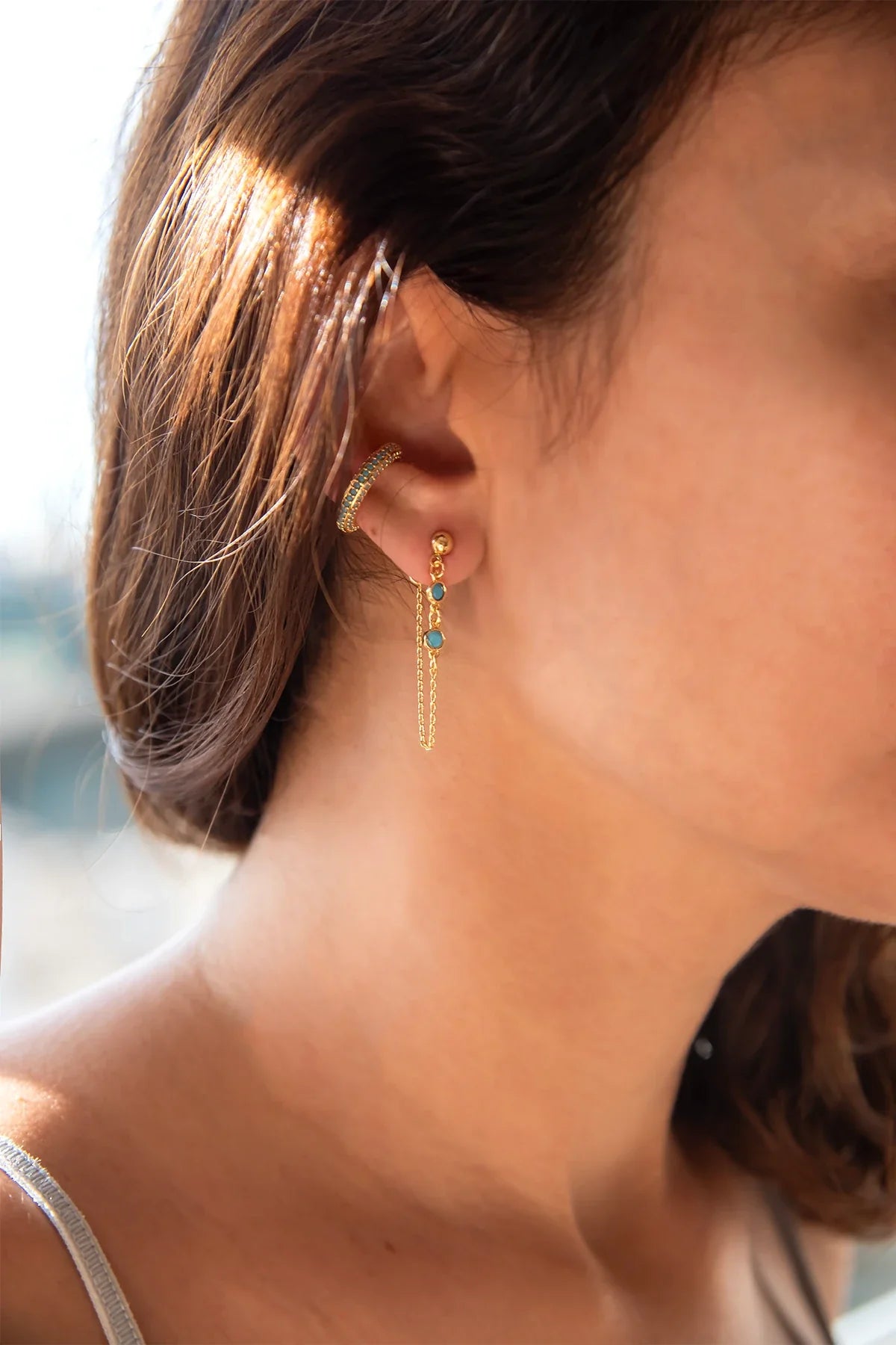 RITA – Turquoise CZ Chain Drop Earrings