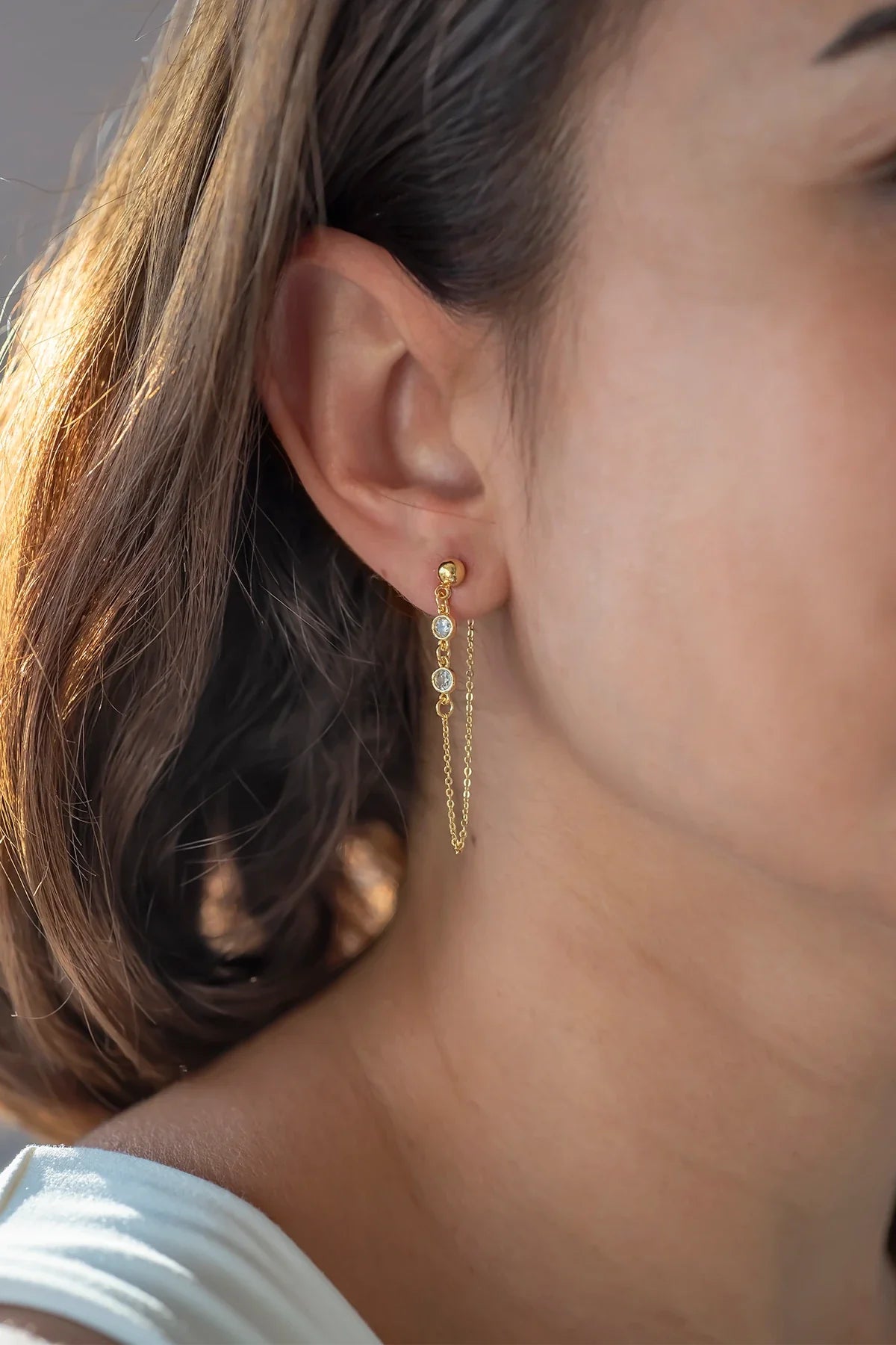 RITA – White CZ Chain Drop Earrings