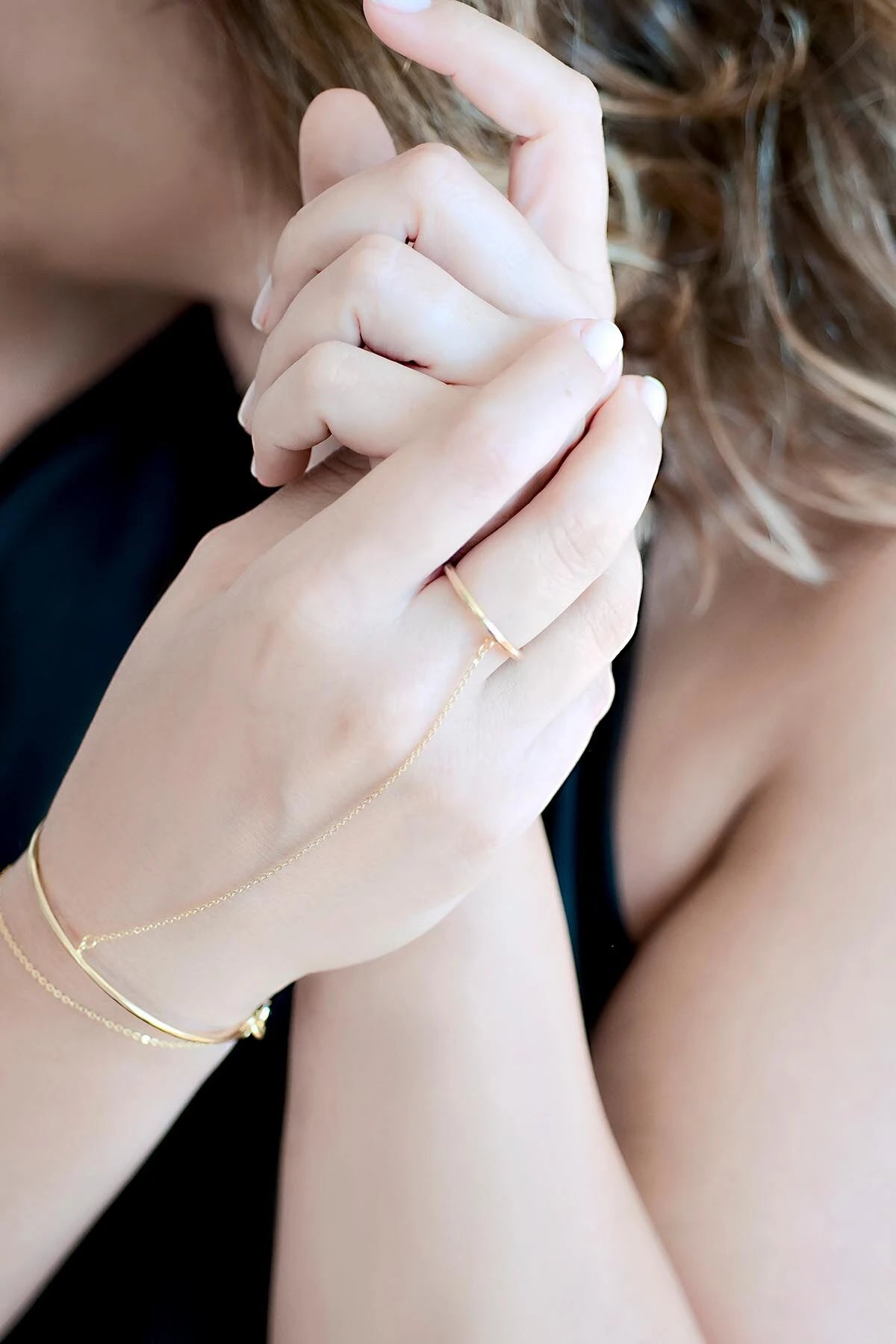 GOLDEN CUFF RING – Double Wrap Hand Chain
