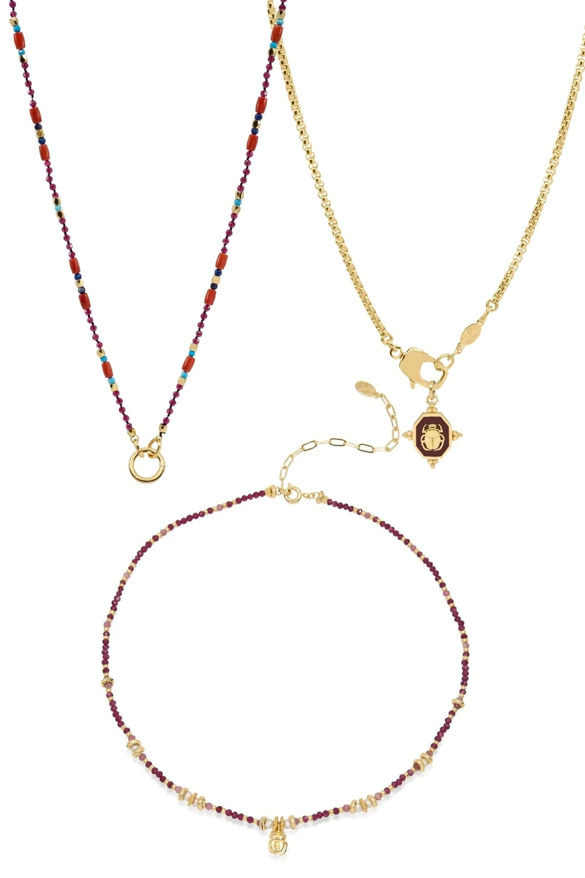 MAROON – Garnet & Scarab Layered Necklace Set
