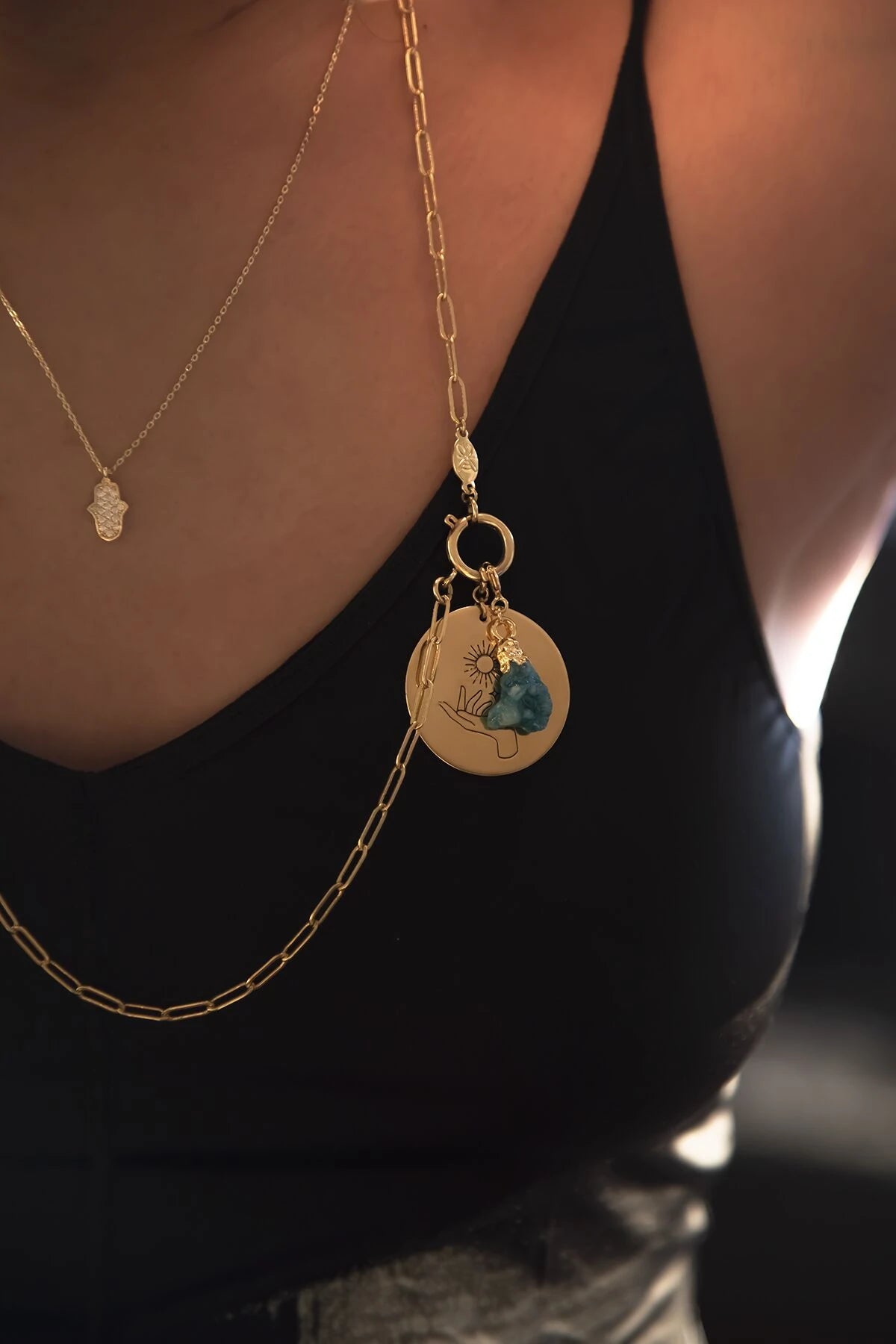 SHINY HAMSA – CZ-Accented Hand Necklace