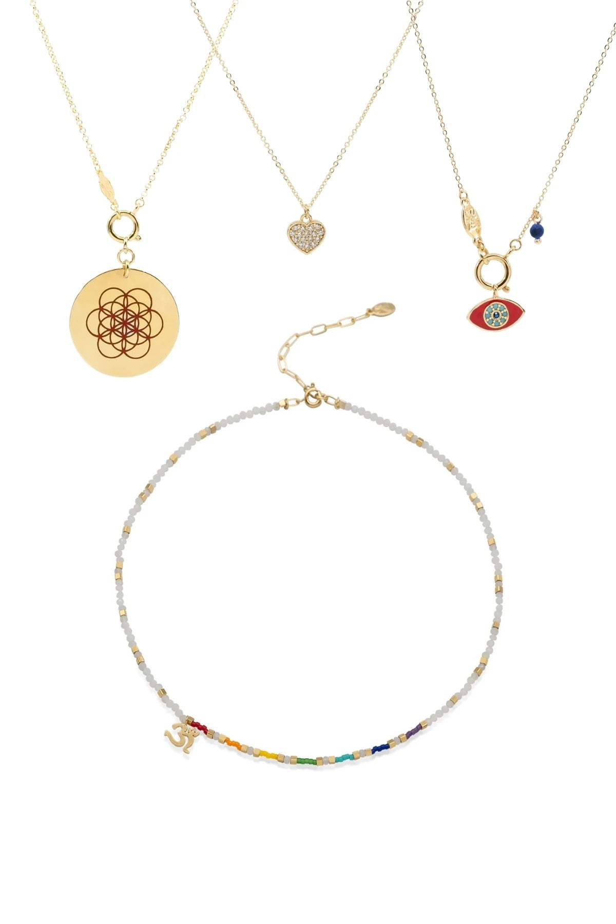 RED LUCK – Layered Evil Eye & Medallion Necklace Set