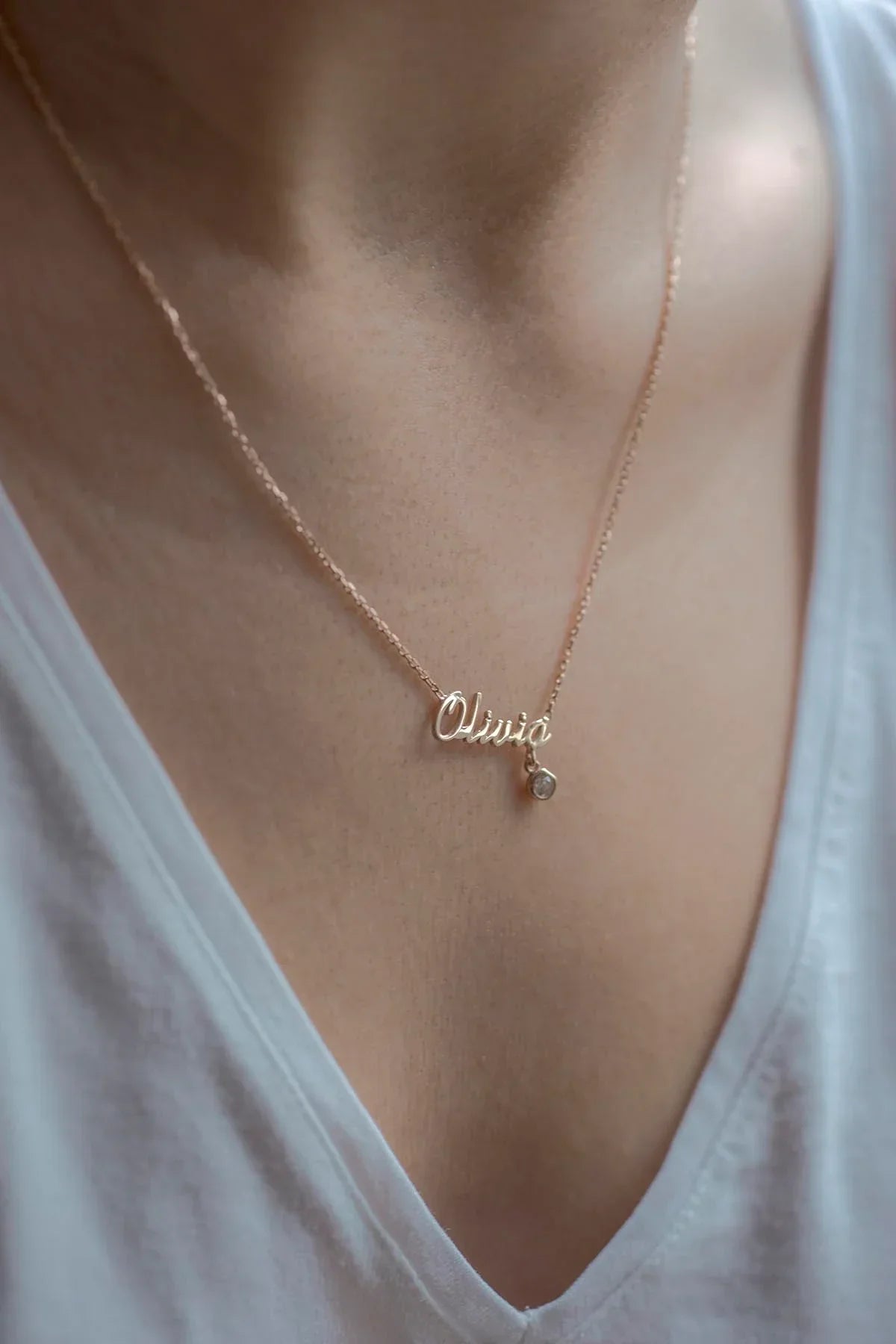 DIAMOND NAME - Script Birthstone Necklace