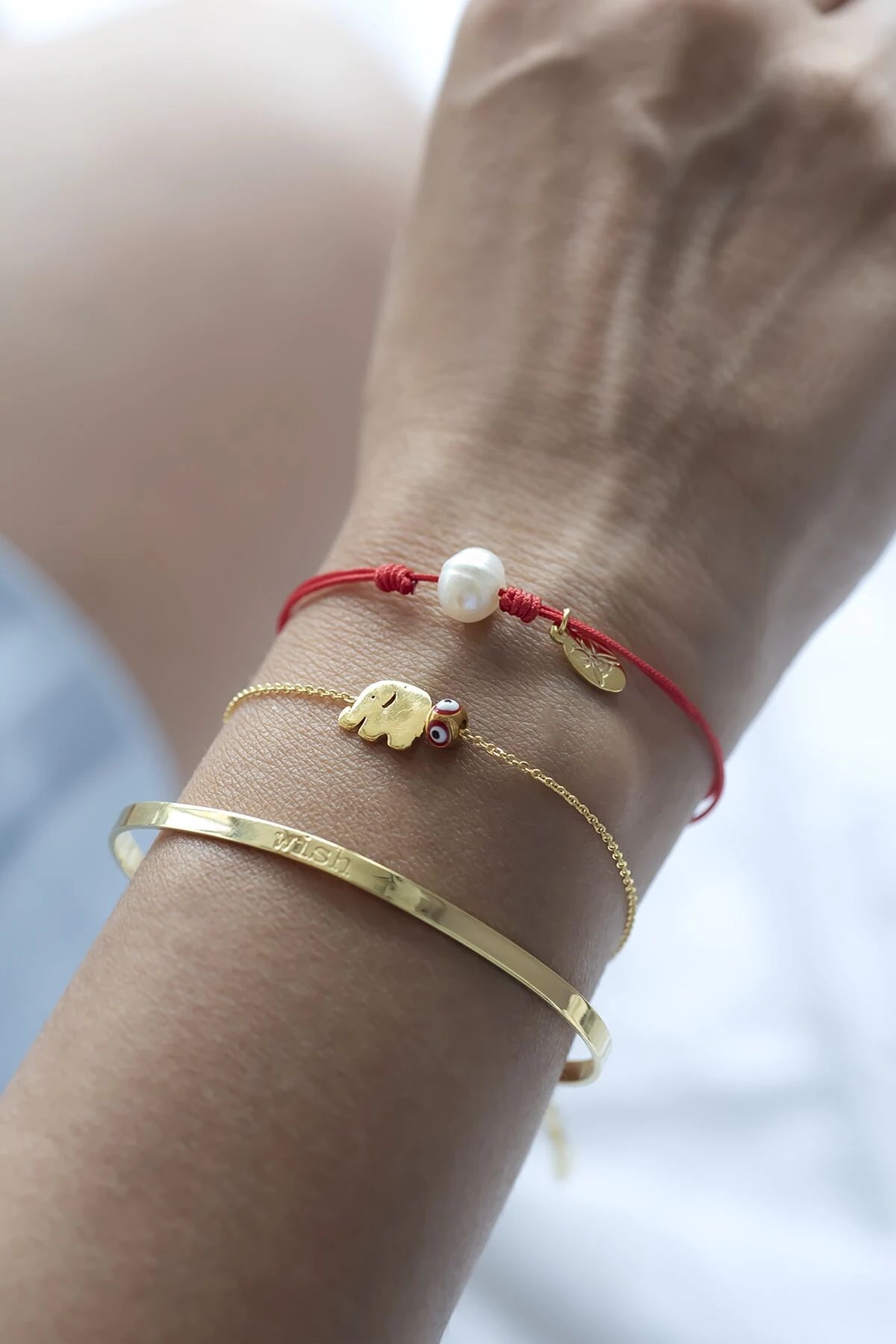 SINGLE PEARL - White - Pearl Red String Bracelet