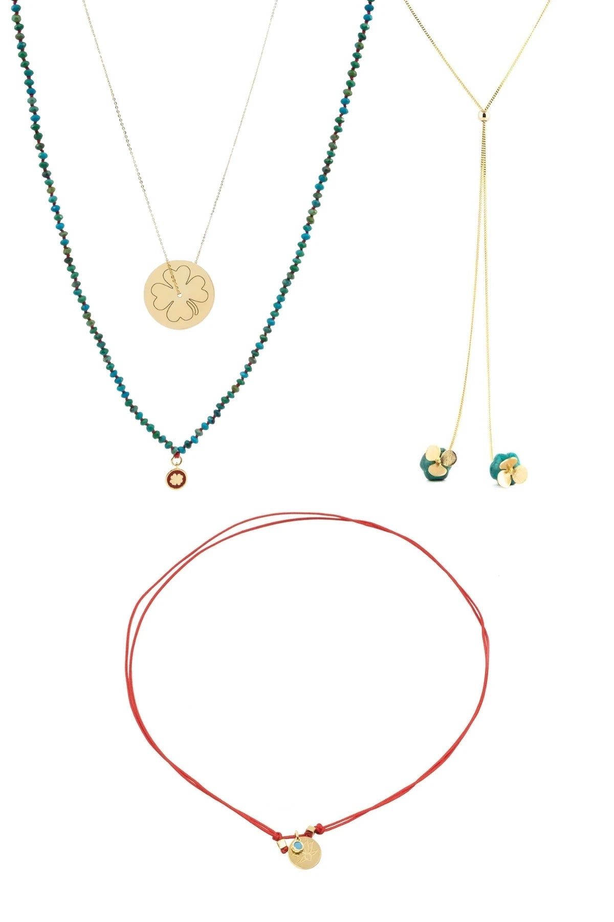 TARA LOTUS – Layered Turquoise & Clover Pendant Necklace Set