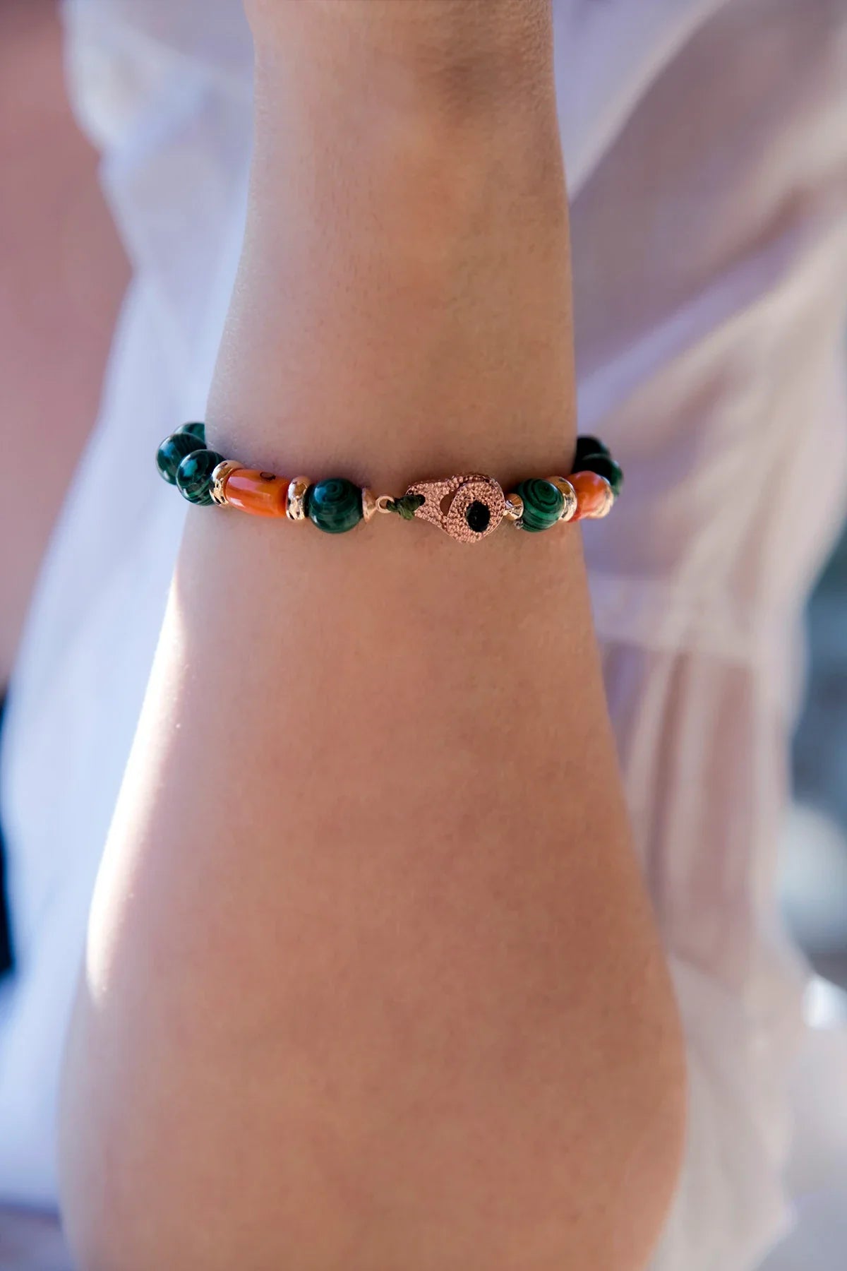 TALIA – Natural Malachite & Coral Bracelet