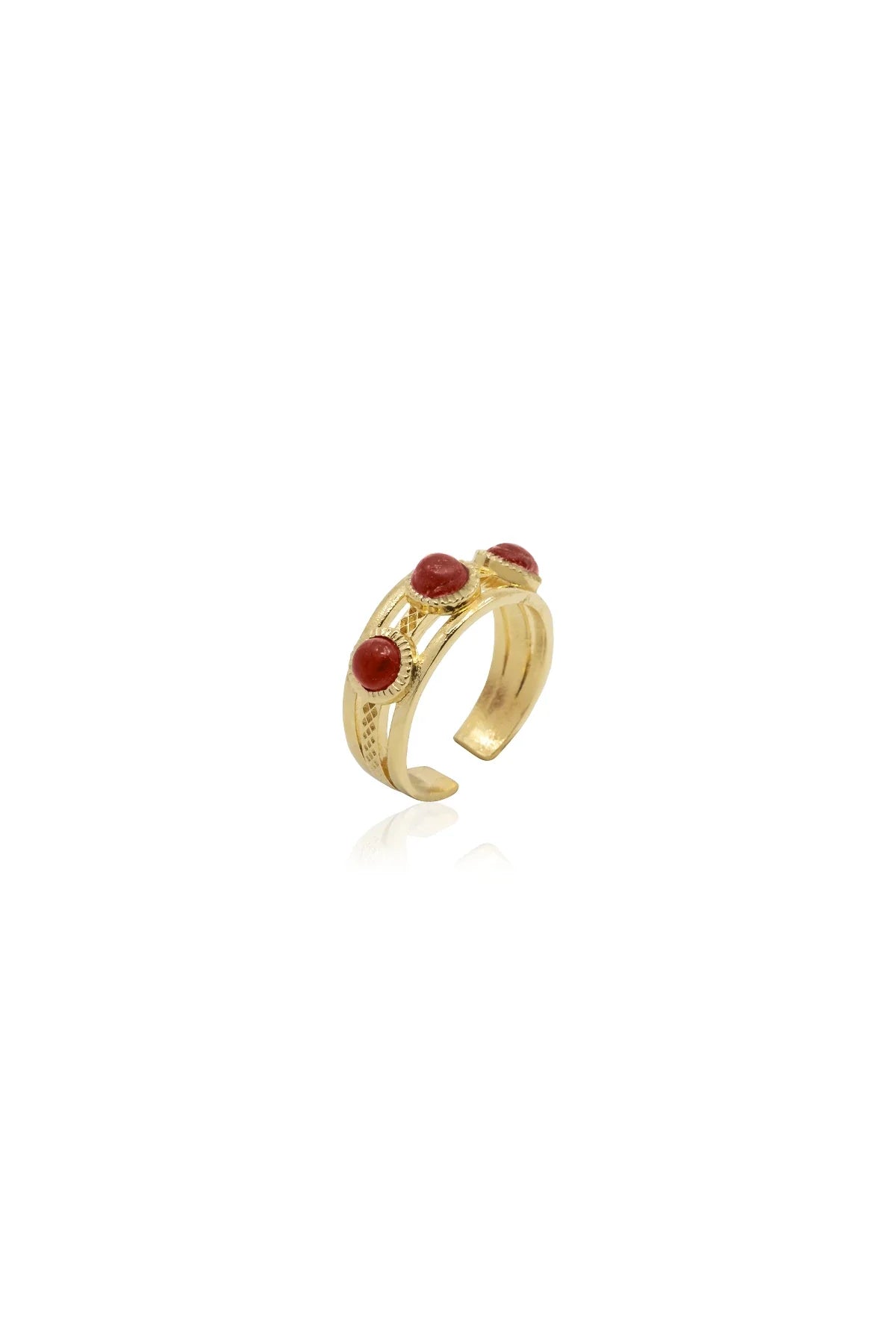 REINA RED – Red Coral Triple-Band Ring