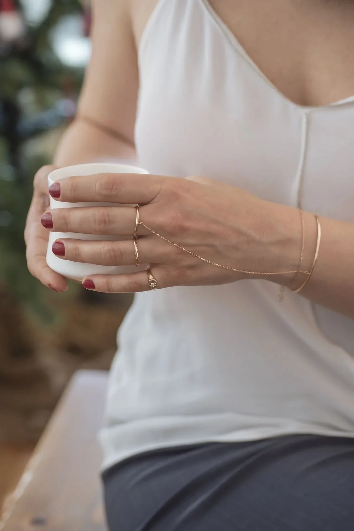 LIAISON – 14K Gold Hand Chain Bracelet