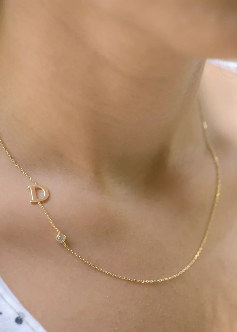 DIAMOND SIDEWAYS INITIAL - Stone Embellished Letter Necklace