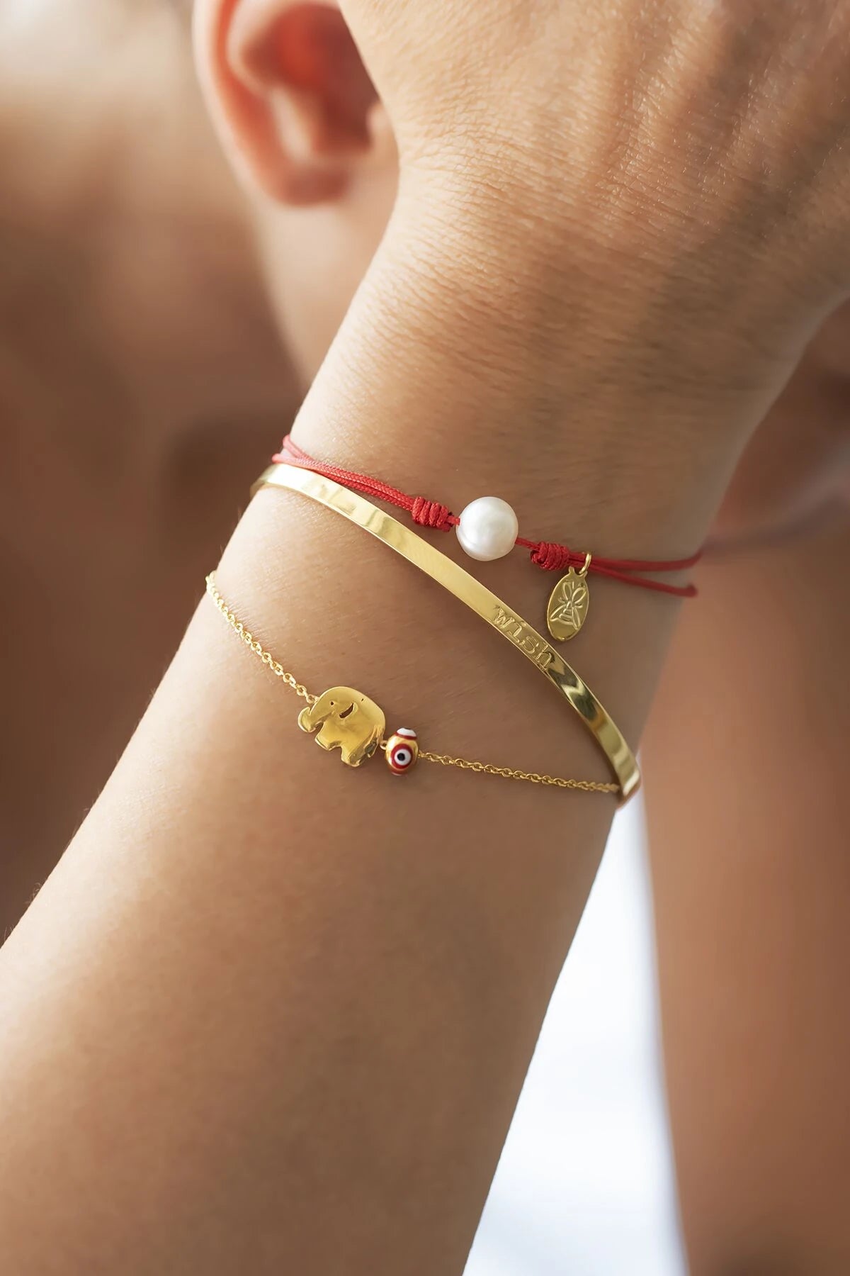 SINGLE PEARL - White - Pearl Red String Bracelet