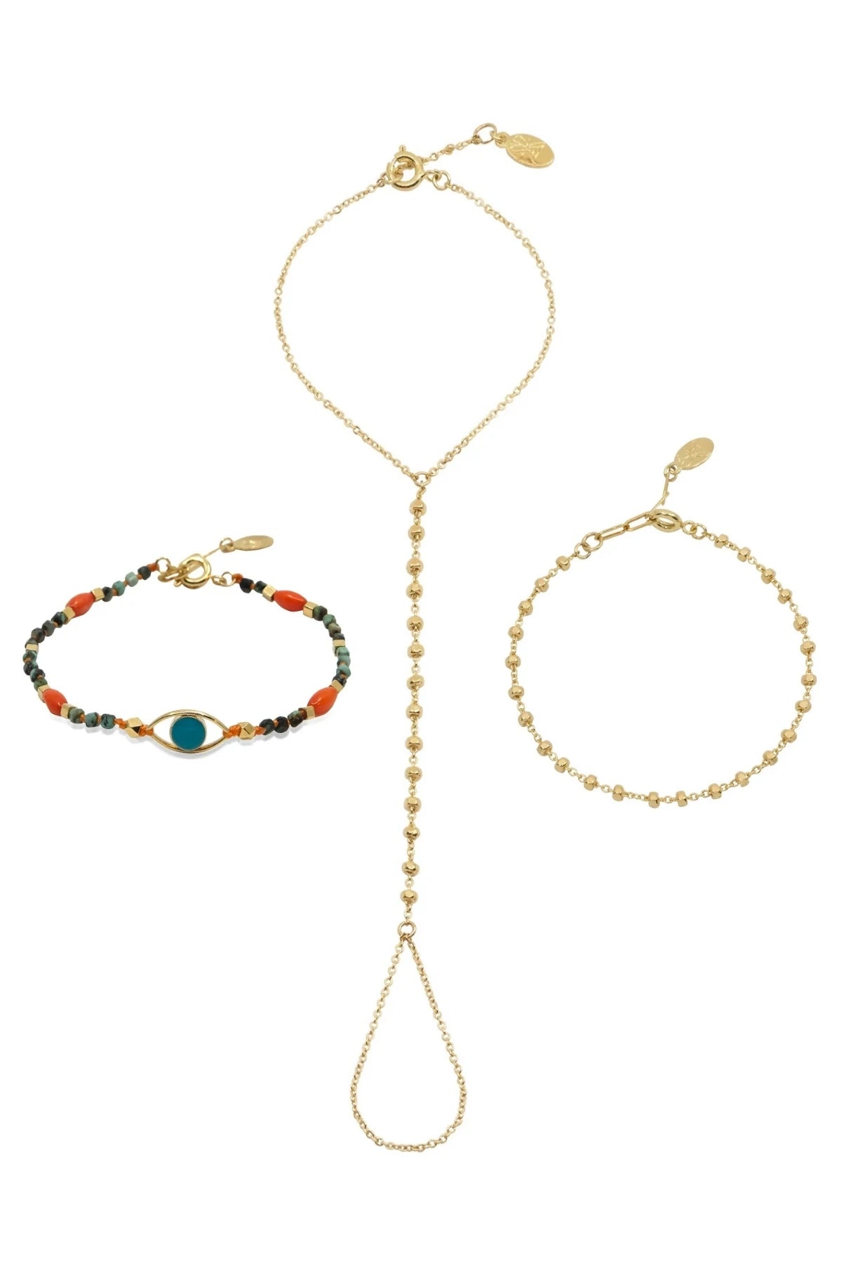 MINI BALLS – Gold Hand Chain & Turquoise Bracelet Set