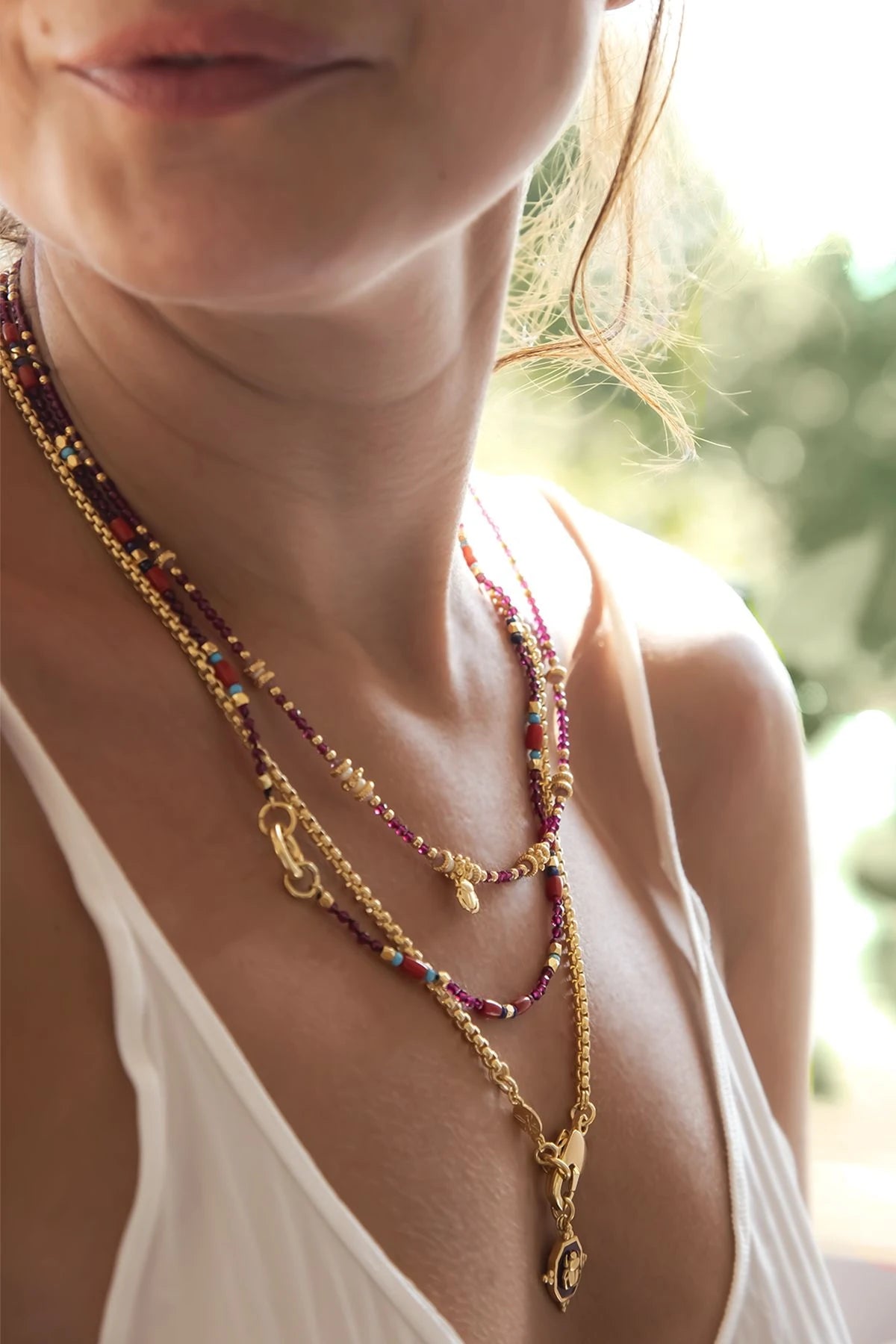 MAROON – Garnet & Scarab Layered Necklace Set